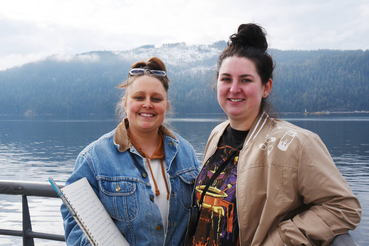 Raylene Watts, left, and Alex Tuele, both from Fanny Bay, visit the Port Alberni waterfront looking for treasure on Wednesday, March 9, 2023. (SUSAN QUINN/ Alberni Valley News)