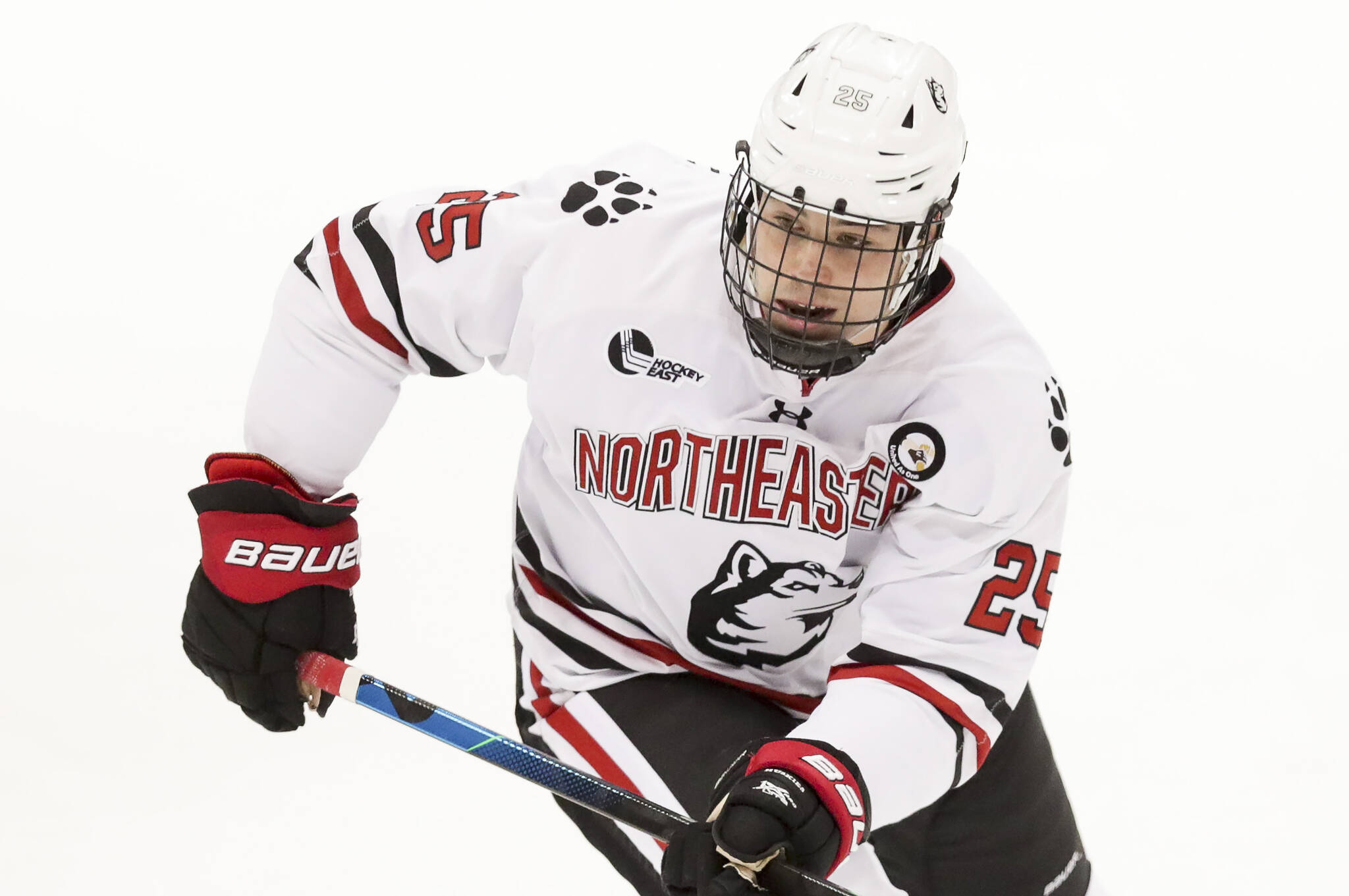 Northeastern Huskies forward Aidan McDonough (25) during an NCAA hockey game against the Merrimack Warriors on Saturday, Dec. 12, 2020, in Boston, Massachusetts. The Vancouver Canucks have signed McDonough to a two-year entry-level contract. THE CANADIAN PRESS/AP/Adam Glanzman