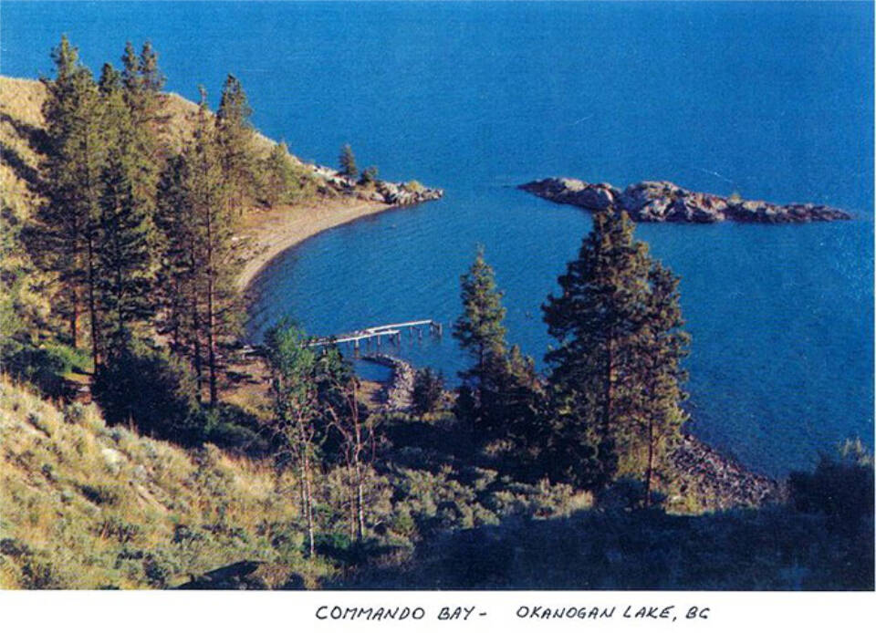 Commando Bay was a secret training base for a special operations unit called Operation Oblivion where Chinese Canadian volunteer soldiers were selected to train to go behind enemy lines. The wharf in this picture is no longer there, nor is any evidence of the camp except a plaque. (Okanagan Historical Society/Greater Vernon Museum & Archives/Rick Wong)