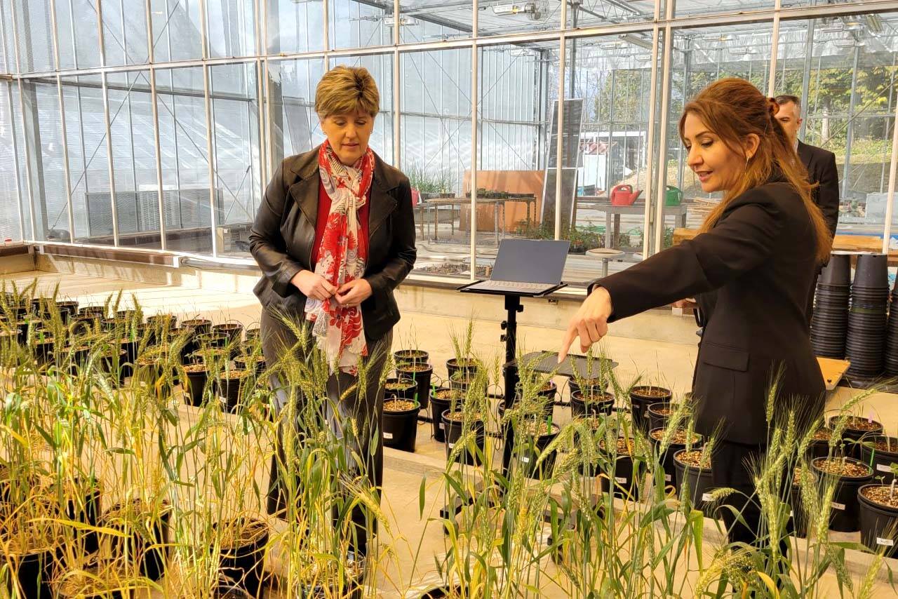 Marie-Claude Bibeau, minister of agriculture and agri-food (left) was taken on a tour of Lucent BioSciences Inc. at Simon Fraser University in Burnaby on March 15, as part of an announcement for funding for clean tech farming projects in B.C. (Government of Canada photo)