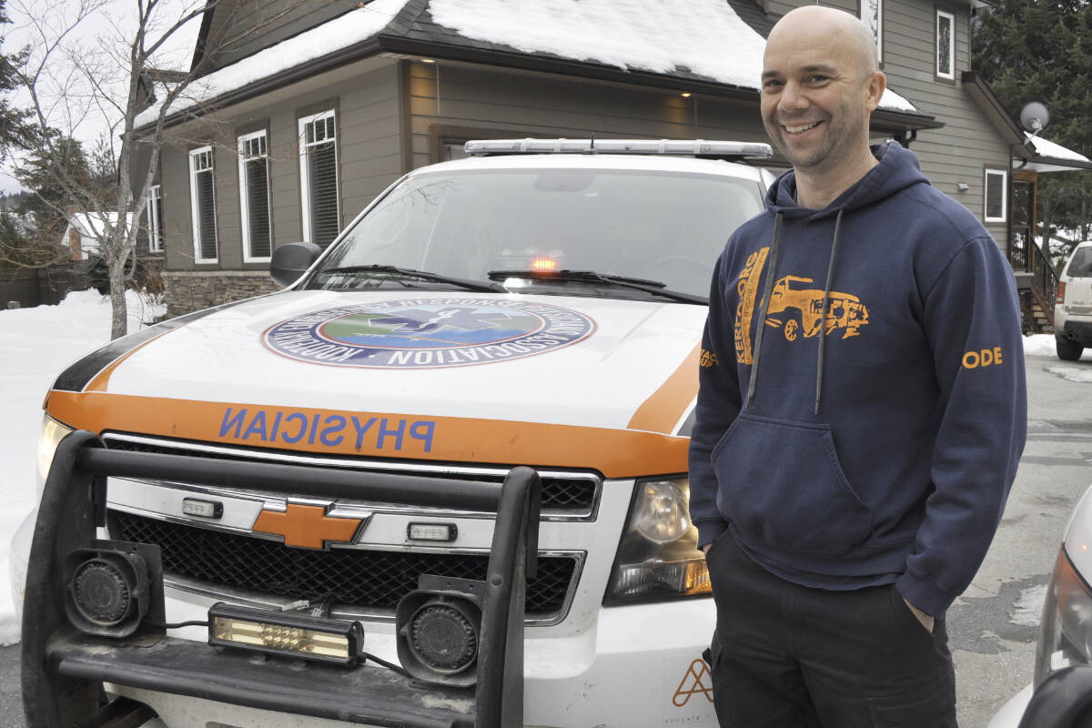 Dr. Nicholas Sparrow is Nelson’s 2022 Citizen of the Year. Sparrow, an ER doctor at Kootenay Lake Hospital, also volunteers his time responding to emergency calls after founding the Kootenay Emergency Response Physicians Association. Photo: Tyler Harper