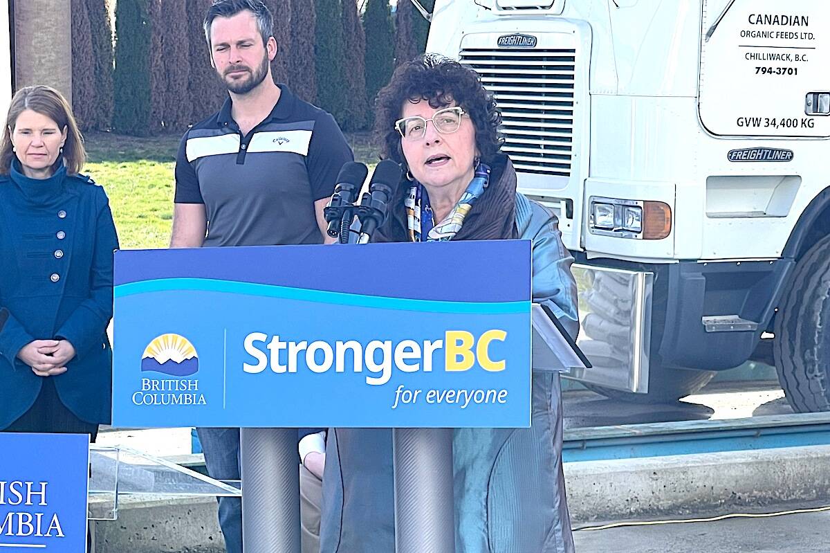 Pam Alexis, B.C. minister of agriculture and food, said the $5 million she was announcing on March 16 in Chilliwack will protect farmers and their animals from animal diseases, which in turn will protect B.C.’s economy and food security. (Jennifer Feinberg/ The Chilliwack Progress)