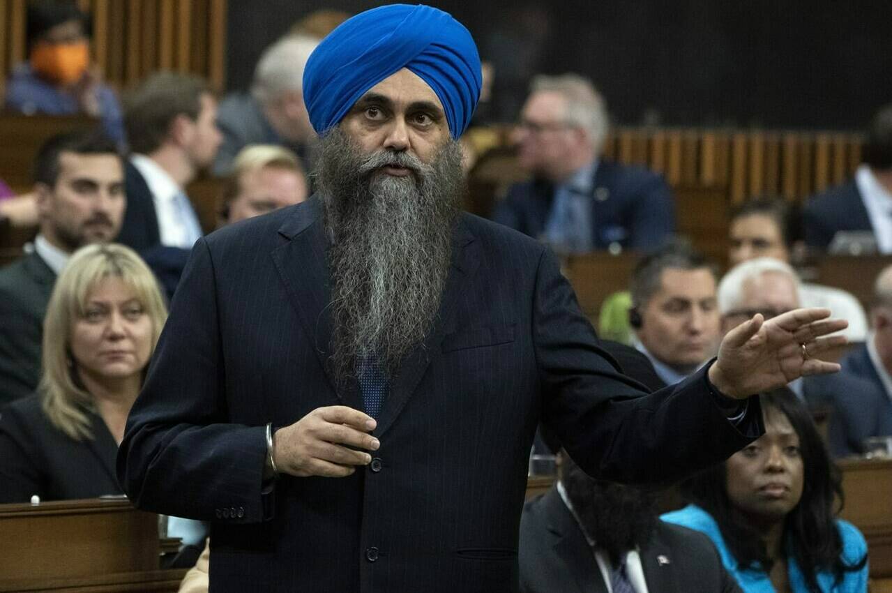 Conservative deputy leader Tim Uppal rises during Question Period, in Ottawa, Thursday, Nov. 17, 2022. A cross-section of Canadian MPs are calling out India’s crackdown in the state of Punjab, as those criticizing internet restrictions face threatening tweets. THE CANADIAN PRESS/Adrian Wyld