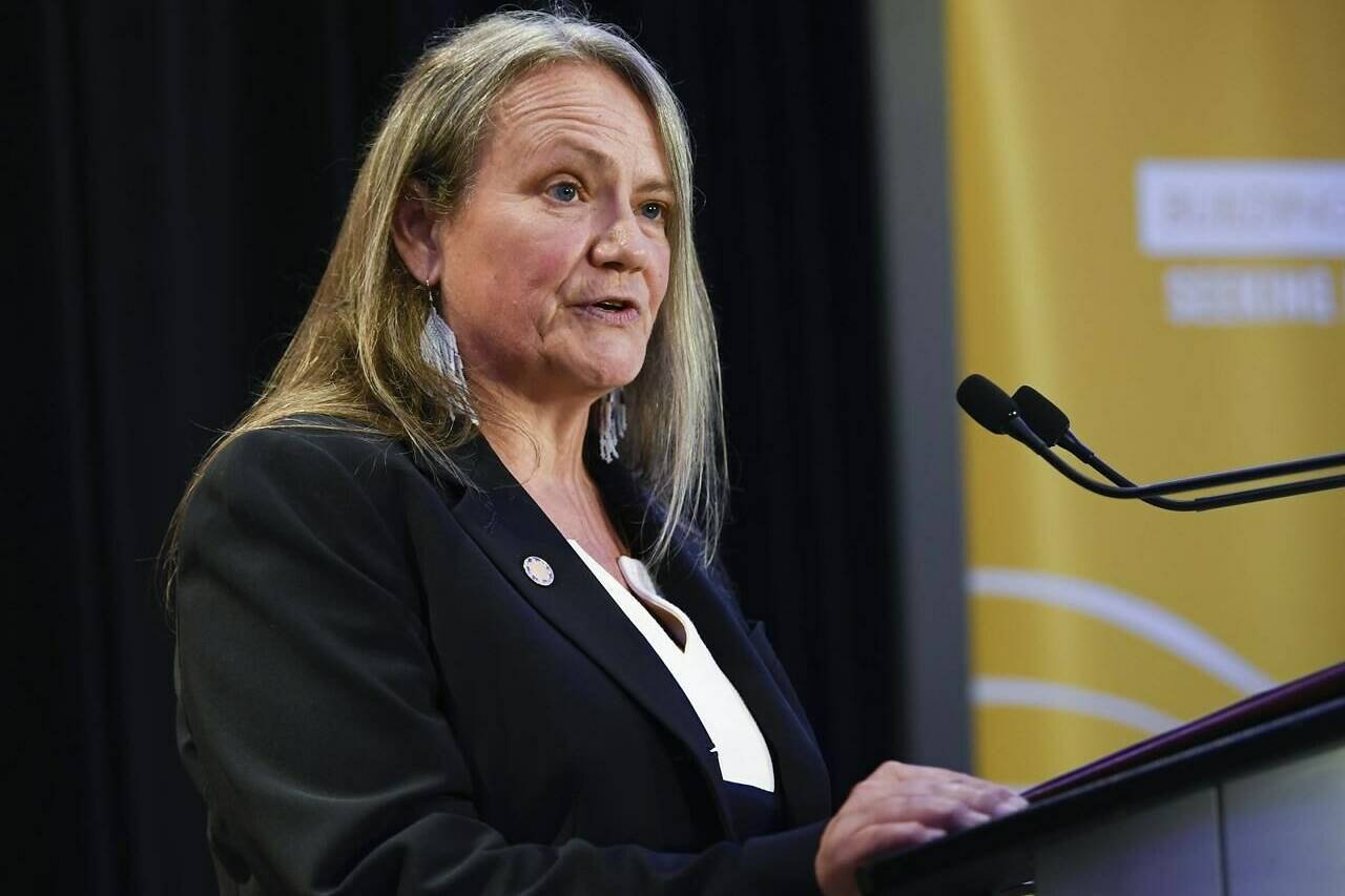 Kimberly Murray speaks after being appointed as Independent Special Interlocutor for Missing Children and Unmarked Graves and Burial Sites associated with Indian Residential Schools at a news conference in Ottawa on Wednesday, June 8, 2022. THE CANADIAN PRESS/Justin Tang