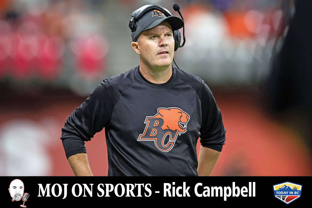 B.C. Lions head coach Rick Campbell watches from the sideline during the second half of a CFL football game against the Edmonton Elks in Vancouver, on Thursday August 19, 2021. (THE CANADIAN PRESS/Darryl Dyck)