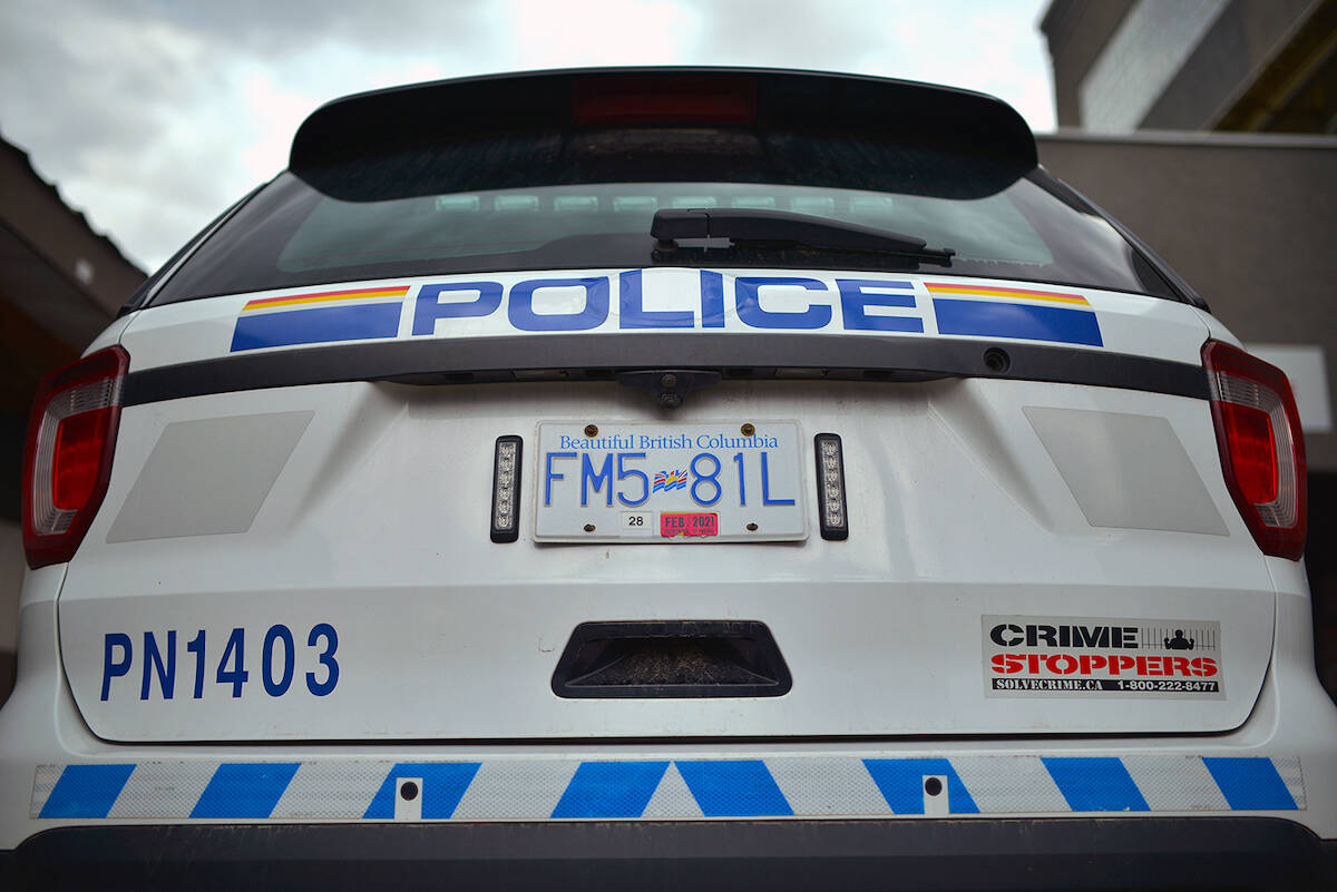 Chase RCMP vehicle damaged by homemade device that damages tires. (Black Press Media file photo)