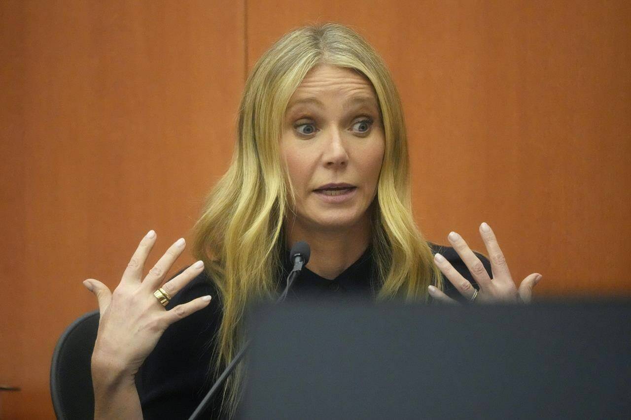 Gwyneth Paltrow testifies during her trial, Friday, March 24, 2023, in Park City, Utah. Paltrow is accused in a lawsuit of crashing into a skier during a 2016 family ski vacation, leaving him with brain damage and four broken ribs. (AP Photo/Rick Bowmer, Pool)