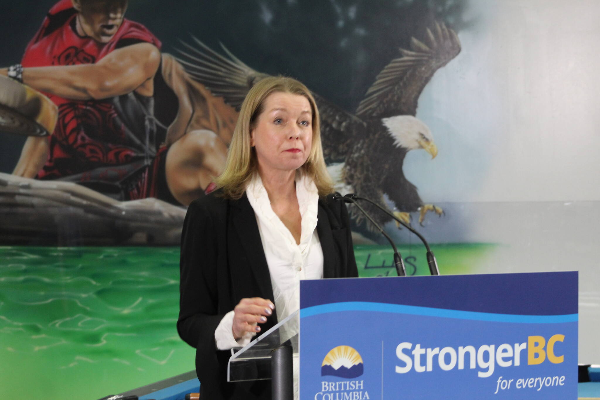 Minister of Children and Family Development Mitzi Dean makes an announcement in Mission on Feb. 2. Dillon White Photo