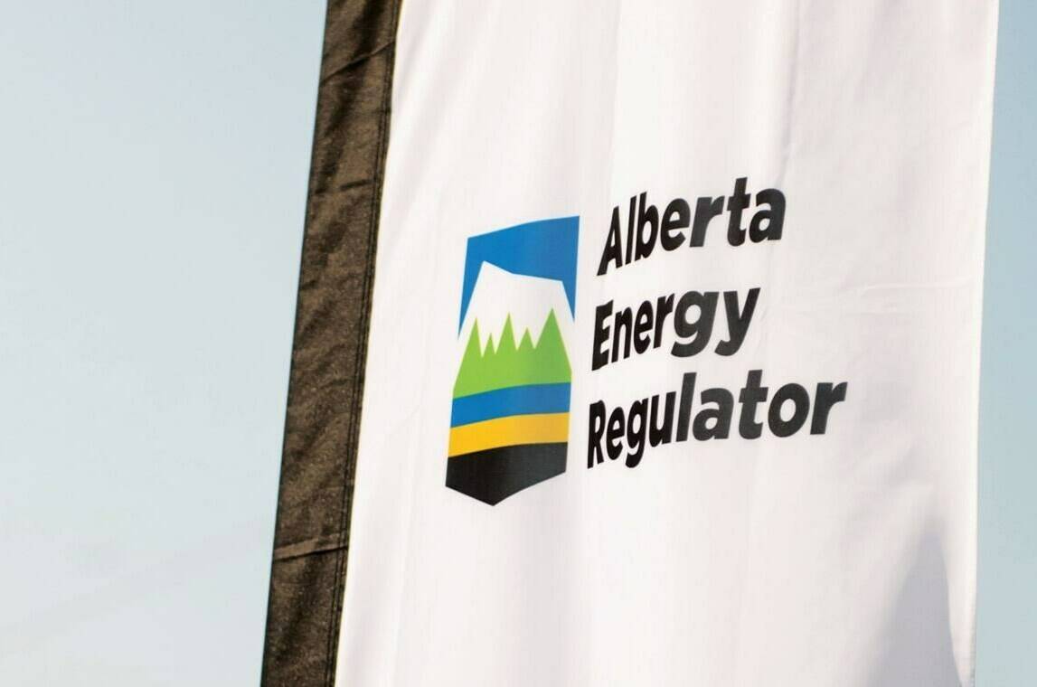 The Alberta Energy Regulator logo is seen on a flag at the opening of the regulator’s office in Calgary in an undated handout photo. Alberta’s energy regulator is defending its finding that the province’s largest recorded earthquake was caused by oilpatch activity. THE CANADIAN PRESS/HO-Alberta Energy Regulator