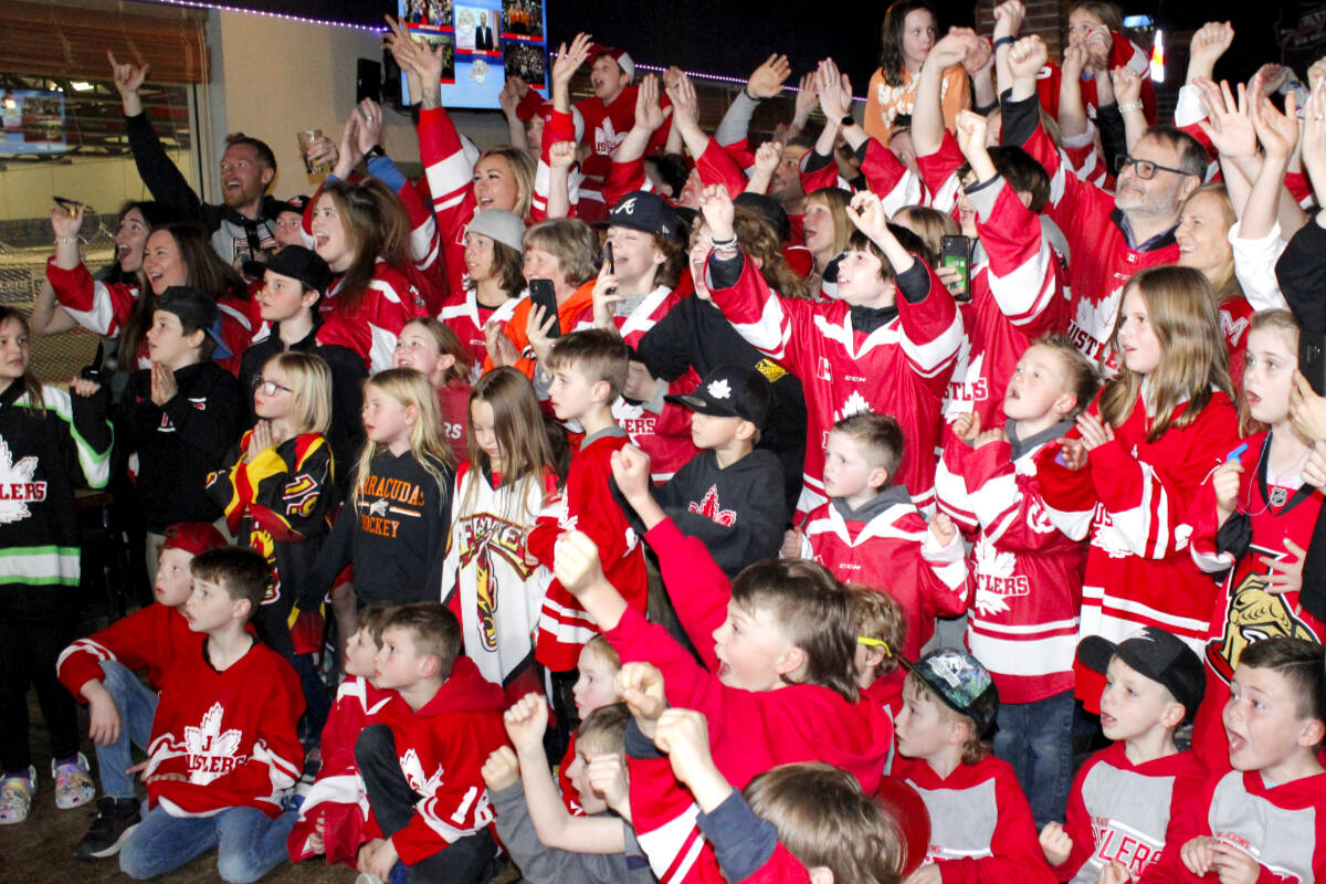 More than 100 community members showed up to Planet Ice in Maple Ridge on April 1 to watch the live announcement of who won the Kraft Hockeyville 2023 contest. (Brandon Tucker/The News)