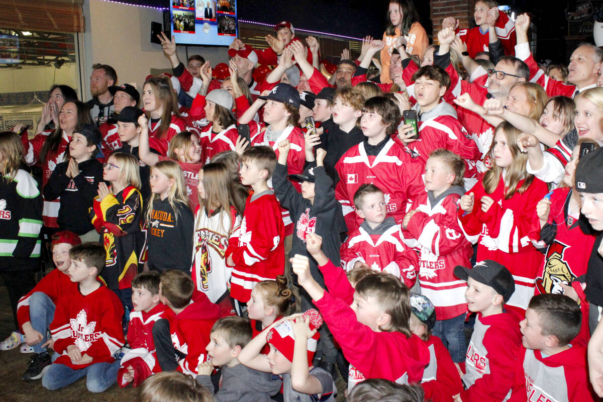 More than 100 community members showed up to Planet Ice in Maple Ridge on April 1 to watch the live announcement of who won the Kraft Hockeyville 2023 contest. (Brandon Tucker/The News)
