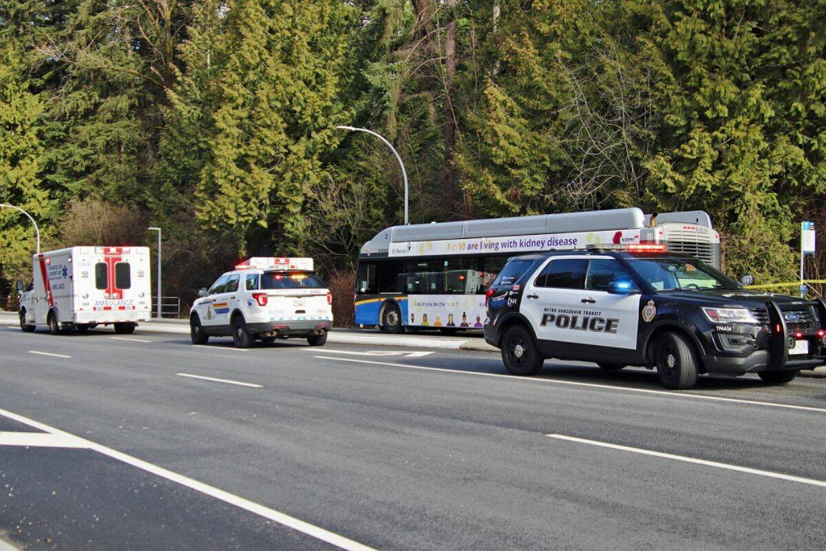 Man stabbed in an apparent random attack on Coast Mountian Bus on April 1, 2023. (Photo: Shane MacKichan, Special to Surrey Now Leader)