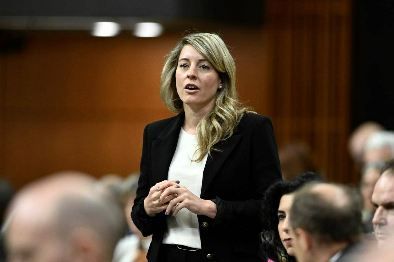 Minister of Foreign Affairs Mélanie Joly rises during Question Period in the House of Commons on Parliament Hill in Ottawa on Monday, March 27, 2023. Economists and geopolitical experts say this week’s federal budget is confirmation that the Trudeau government sees the future of Canadian trade as relying more on allied countries, even if it is results in more expensive goods. THE CANADIAN PRESS/Justin Tang