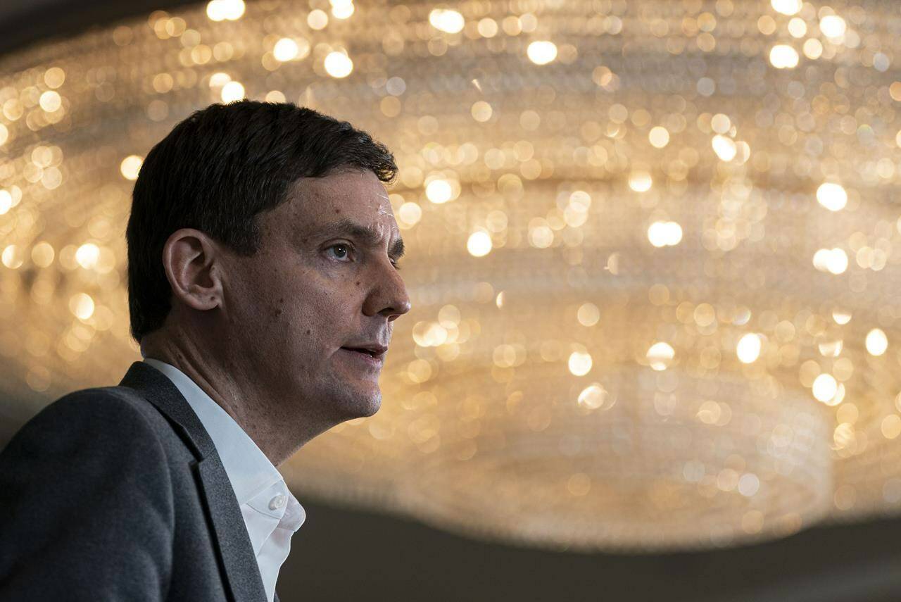 In this file photo, BC Premier David Eby speaks during a press conference in Vancouver on March 14, 2023. (THE CANADIAN PRESS/Rich Lam)