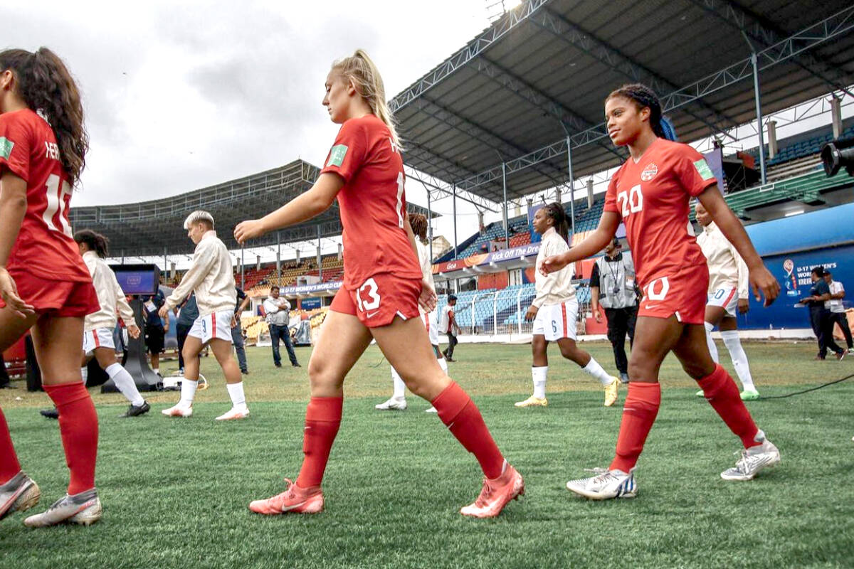 Jaime Perrault (right) helped Canada Soccer Women’s U17 team make it to the 2022 FIFA U-17 Women’s World Cup. (Canada Soccer/Special to The News)