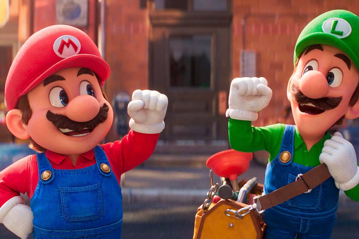 This image released by Nintendo and Universal Studios shows Mario, voiced by Chris Pratt, left, and Luigi, voiced by Charlie Day in Nintendo’s “The Super Mario Bros. Movie.” (Nintendo and Universal Studios via AP)