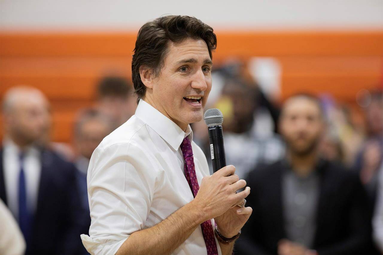 Prime Minister Justin Trudeau speaks during a town hall meeting in Dieppe, N.B., on Friday, March 31, 2023. Prime Minister Justin Trudeau is visiting Manitoba today to promote his government’s new budget.THE CANADIAN PRESS/Ron Ward