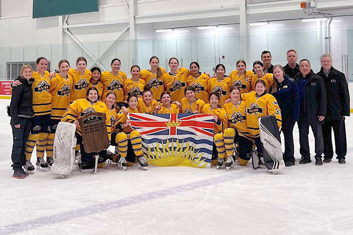 Fraser Valley Rush team members celebrated their Pacific region championship over the Easter weekend in Red Deer. Up next, the Esso Cup. (Fraser Valley Rush on Facebook)