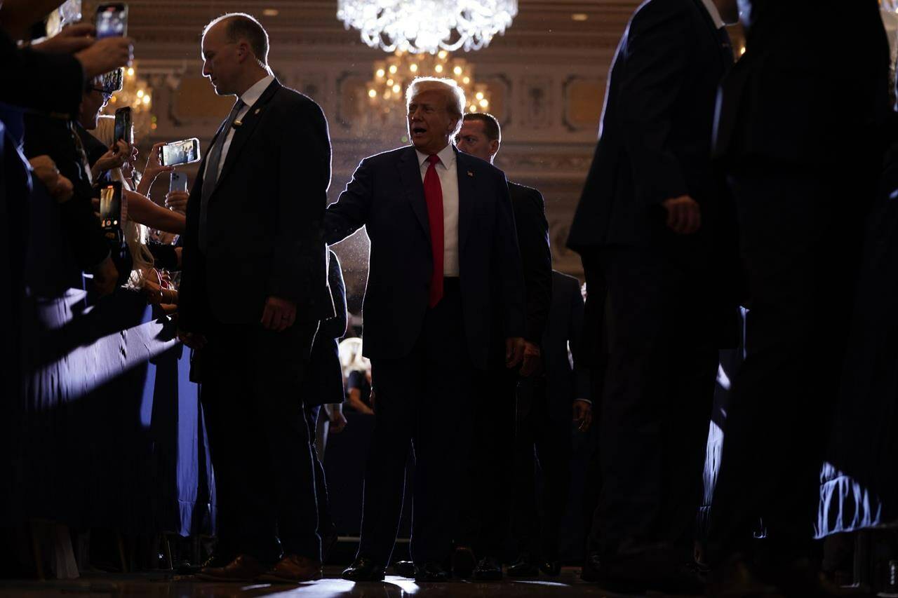 Former President Donald Trump arrives to speak at his Mar-a-Lago estate Tuesday, April 4, 2023, in Palm Beach, Fla., after being arraigned earlier in the day in New York City. (AP Photo/Evan Vucci)