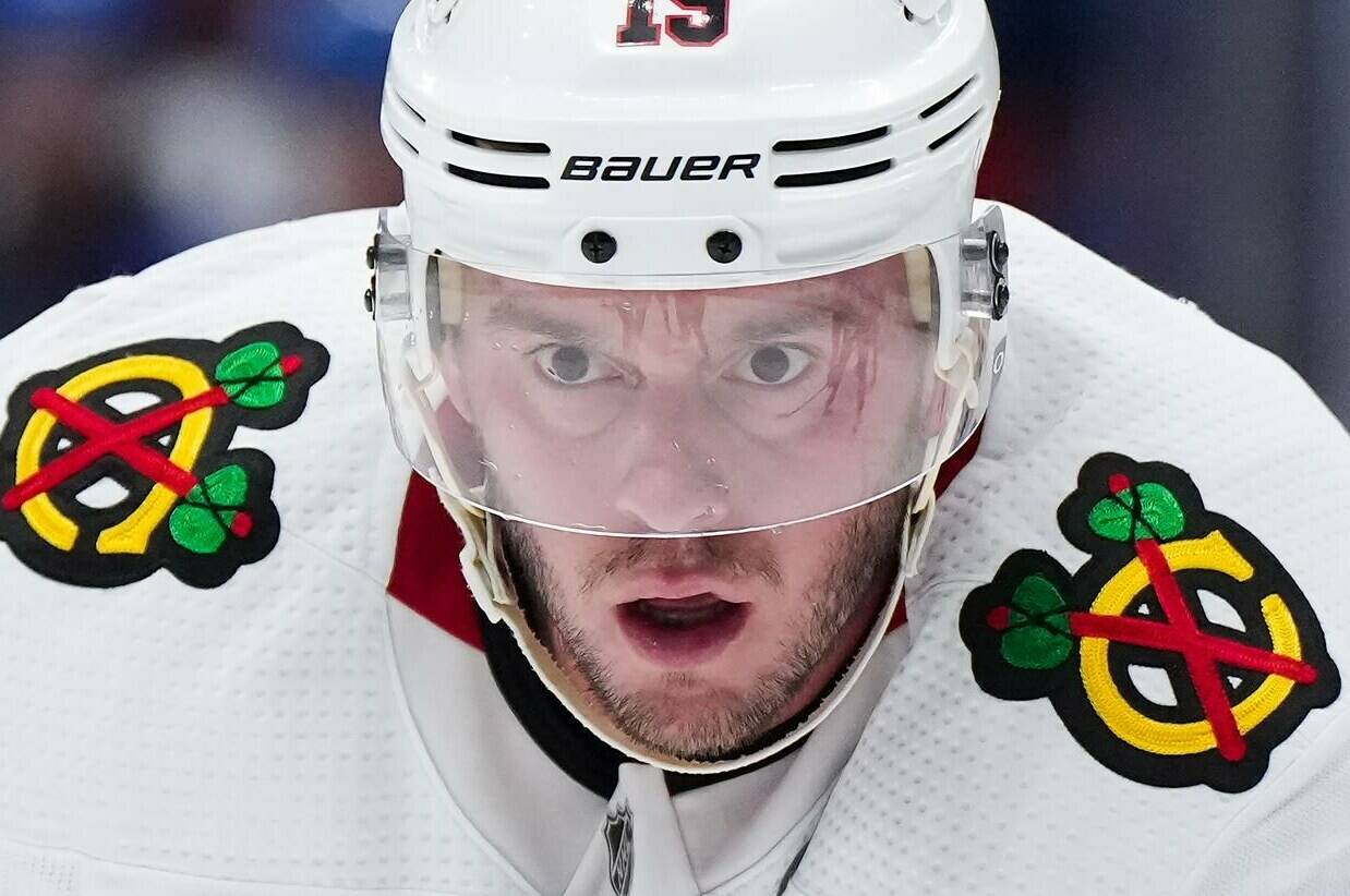 Chicago Blackhawks’ Jonathan Toews waits for a faceoff during the third period of an NHL hockey game against the Vancouver Canucks in Vancouver, on Thursday, April 6, 2023. ;Longtime Blackhawks captain Toews will not be returning to Chicago next season, the team announced on Thursday. THE CANADIAN PRESS/Darryl Dyck