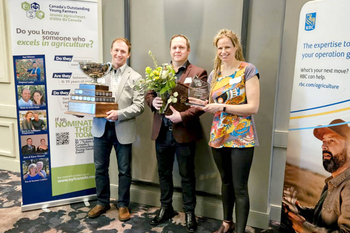 Travis Hopcott (left) and Brad Hopcott, along with their sister Jenn (not pictured), were selected as the BC Outstanding Young Farmers of 2023. (Canada’s Outstanding Young Farmers Program/Special to The News)