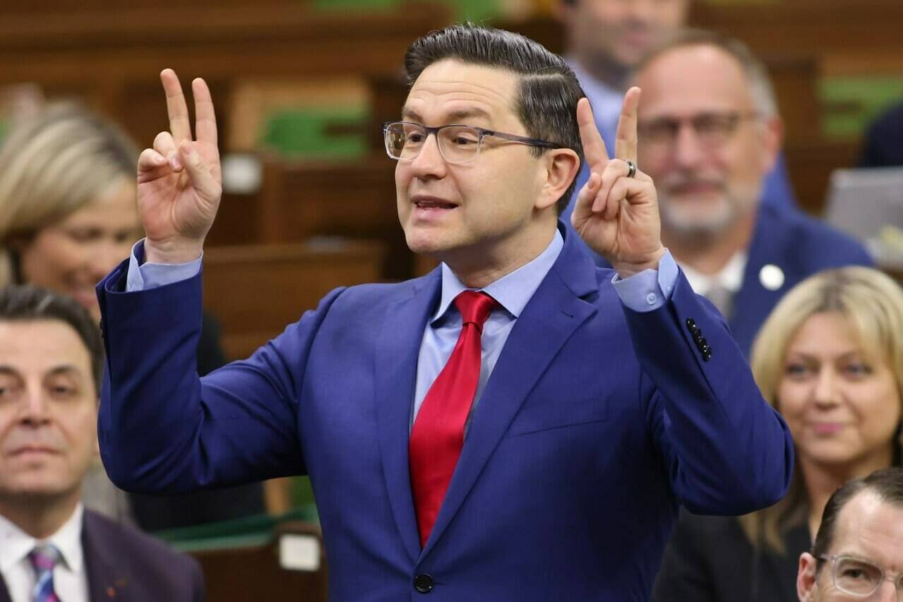 Conservative Leader Pierre Poilievre rises during Question Period in the House of Commons on Parliament Hill in Ottawa on Friday, March 31, 2023. THE CANADIAN PRESS/ Patrick Doyle