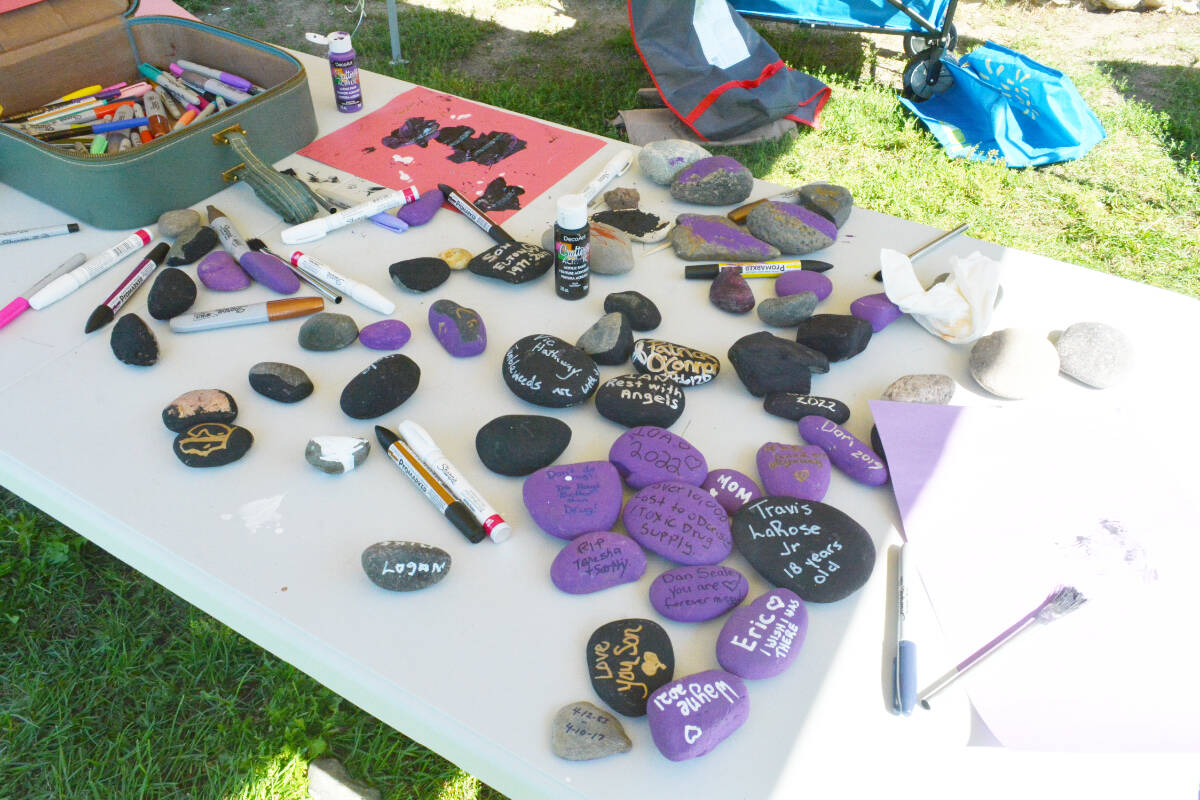 FILE – Williams Lake resident were encouraged to paint on a purple rock in memory of a loved one lost to the toxic drug crisis. (Monica Lamb-Yorski photo - Williams Lake Tribune)
