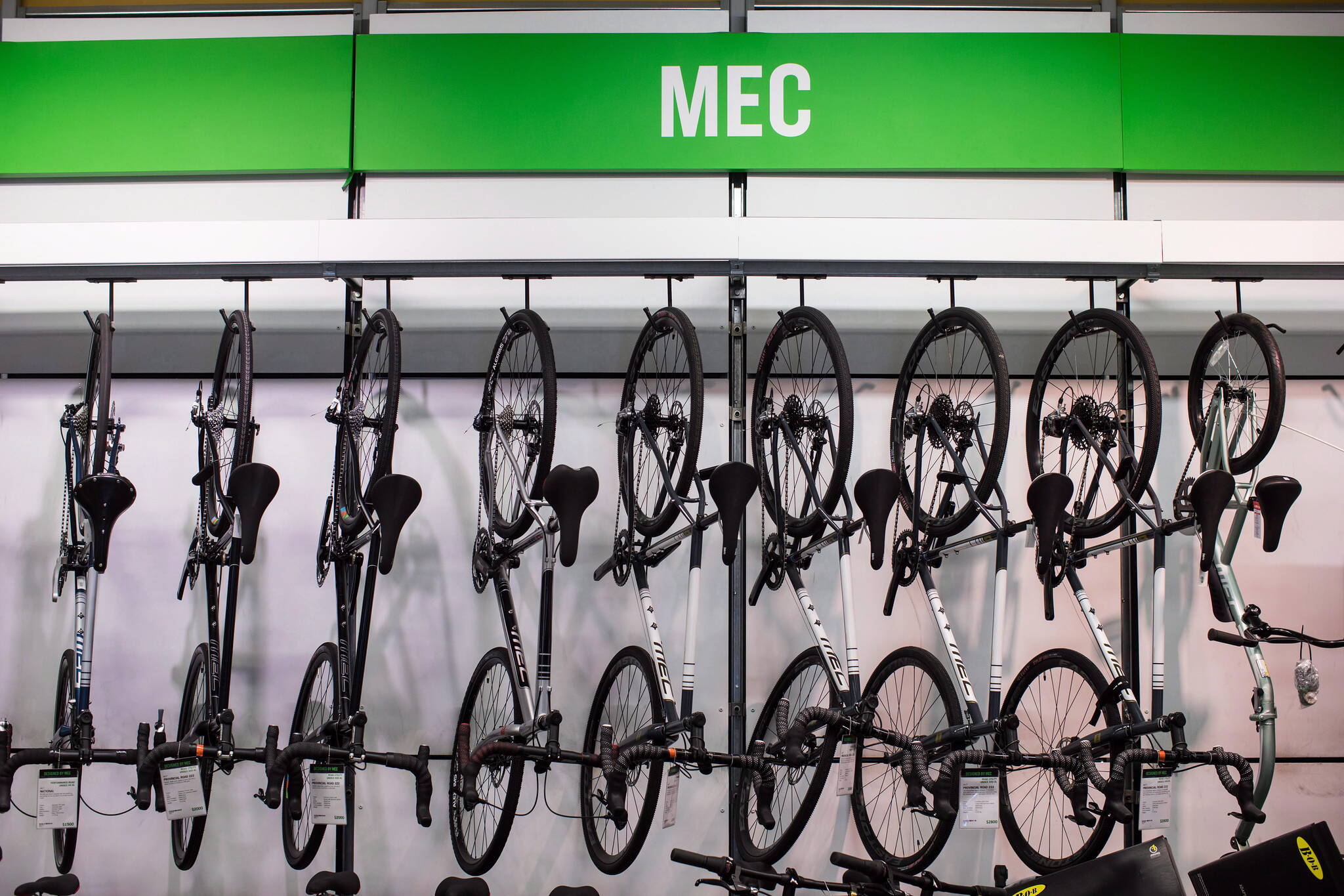 Bikes are seen for sale at a Mountain Equipment Co-op (MEC) store in Vancouver on Thursday, March 1, 2018. CEO David Labistour announced Thursday that MEC will stop selling several outdoor equipment brands owned by Vista Outdoor Inc., which is also a gun manufacturer. THE CANADIAN PRESS/Darryl Dyck