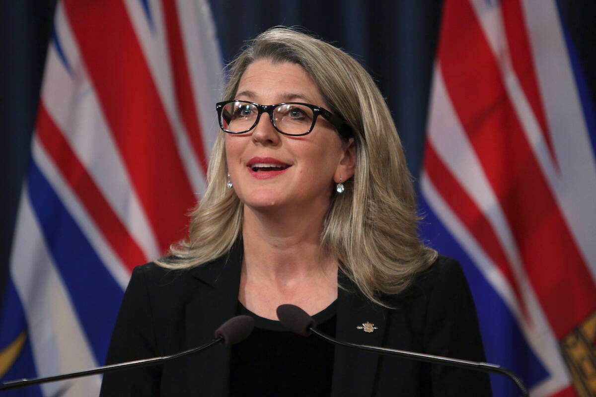 Minister of Agriculture Lana Popham provides an update about fish farms in the province during a press conference in the press gallery at the Legislature in Victoria, B.C., on Wednesday June 20, 2018. THE CANADIAN PRESS/Chad Hipolito