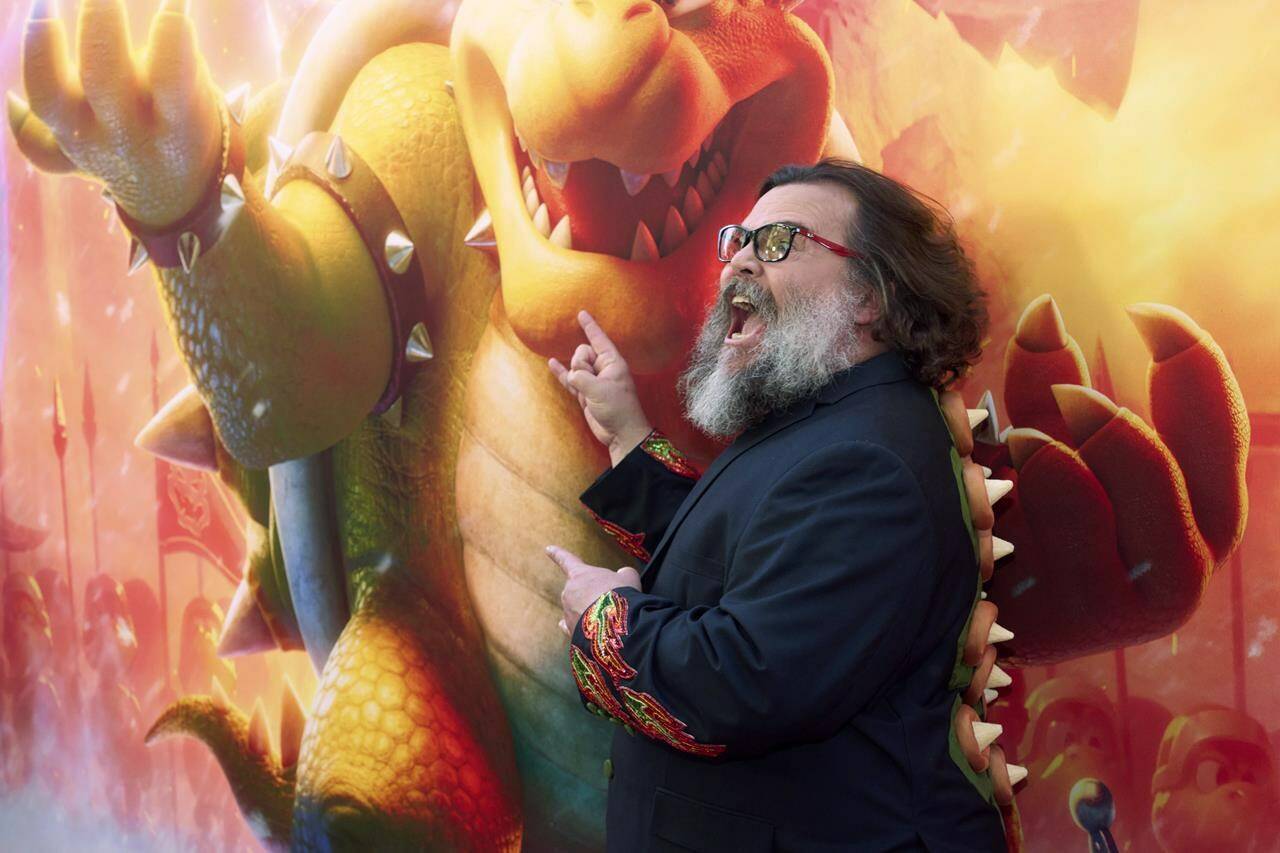 Jack Black arrives at the premiere of “The Super Mario Bros. Movie,” Saturday, April 1, 2023, at Regal LA Live in Los Angeles. (Photo by Allison Dinner/Invision/AP)
