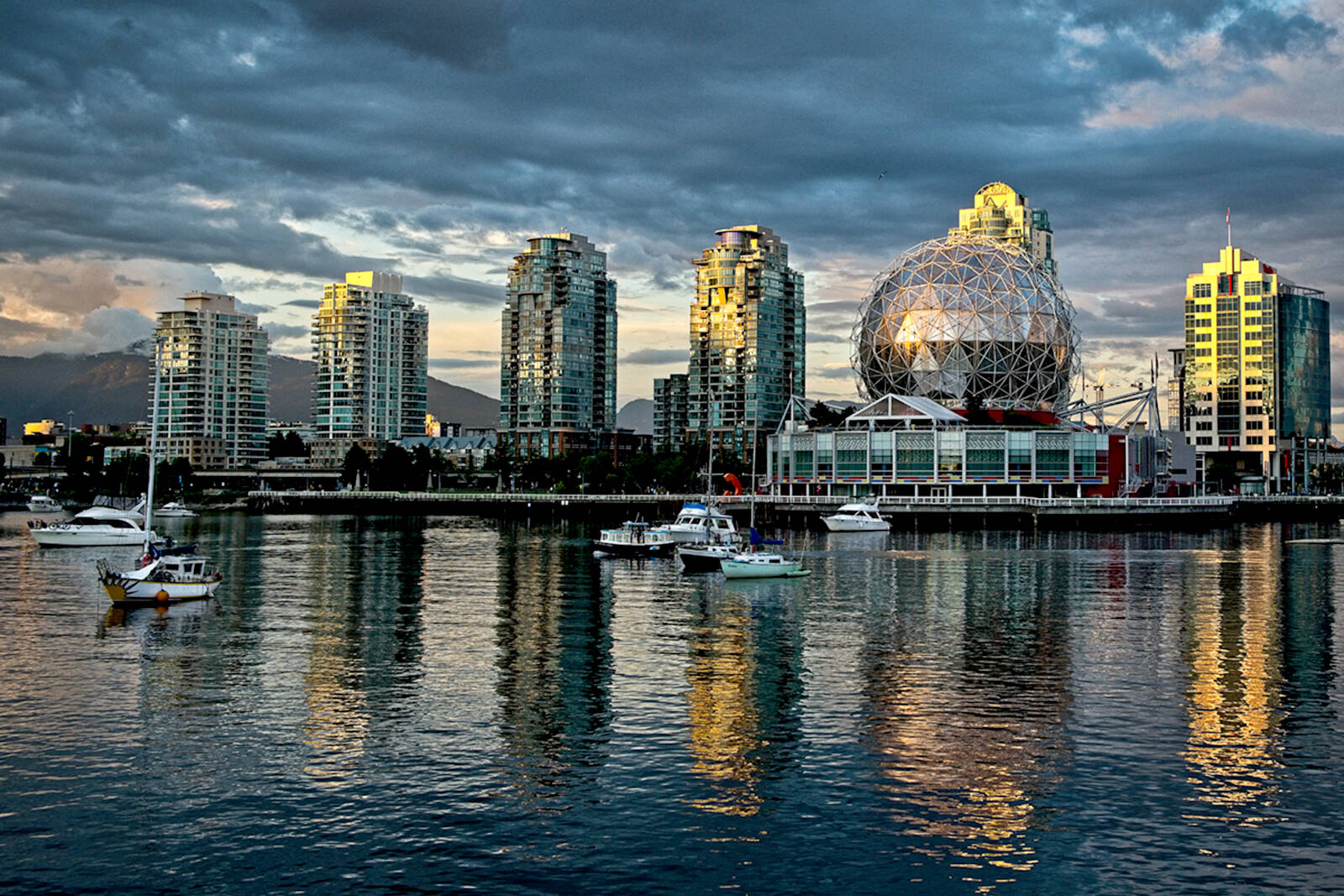 The mirrored, geodesic dome of Science World at the end of False Creek in Vancouver makes is a perfect location for a last light photograph. (John Enman photo)