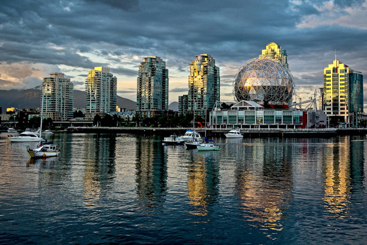 The mirrored, geodesic dome of Science World at the end of False Creek in Vancouver makes is a perfect location for a last light photograph. (John Enman photo)