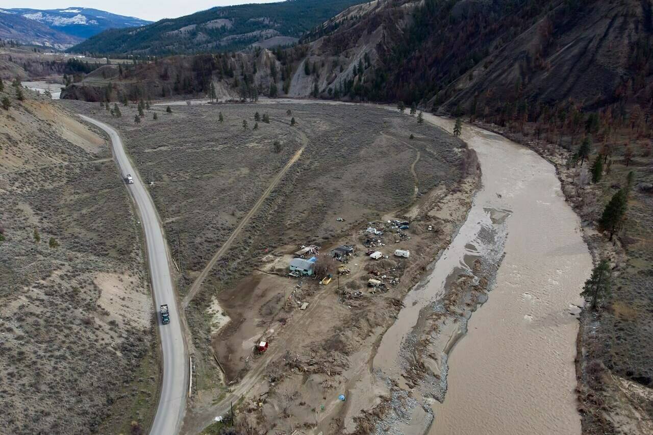 A property affected by November flooding of the Nicola River is seen along Highway 8 on the Shackan Indian Band, northwest of Merritt, B.C., on Thursday, March 24, 2022. THE CANADIAN PRESS/Darryl Dyck