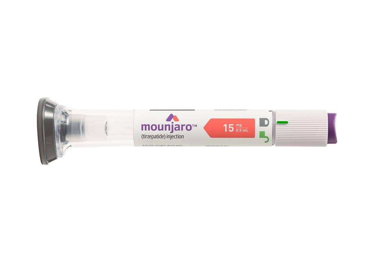 This image provided by Eli Lilly shows a 15 mg dosage of the company’s drug Mounjaro. Already approved to treat type 2 diabetes, Mounjaro is being considered for fast-track approval as a weight-loss drug based on the results of key clinical trials, with the latest announced on Thursday, April 27, 2023. Also known as tirzepatide, it is part of new class of medications that treat overweight and obesity by targeting the metabolic conditions that lead to extra weight. (Eli Lilly via AP)