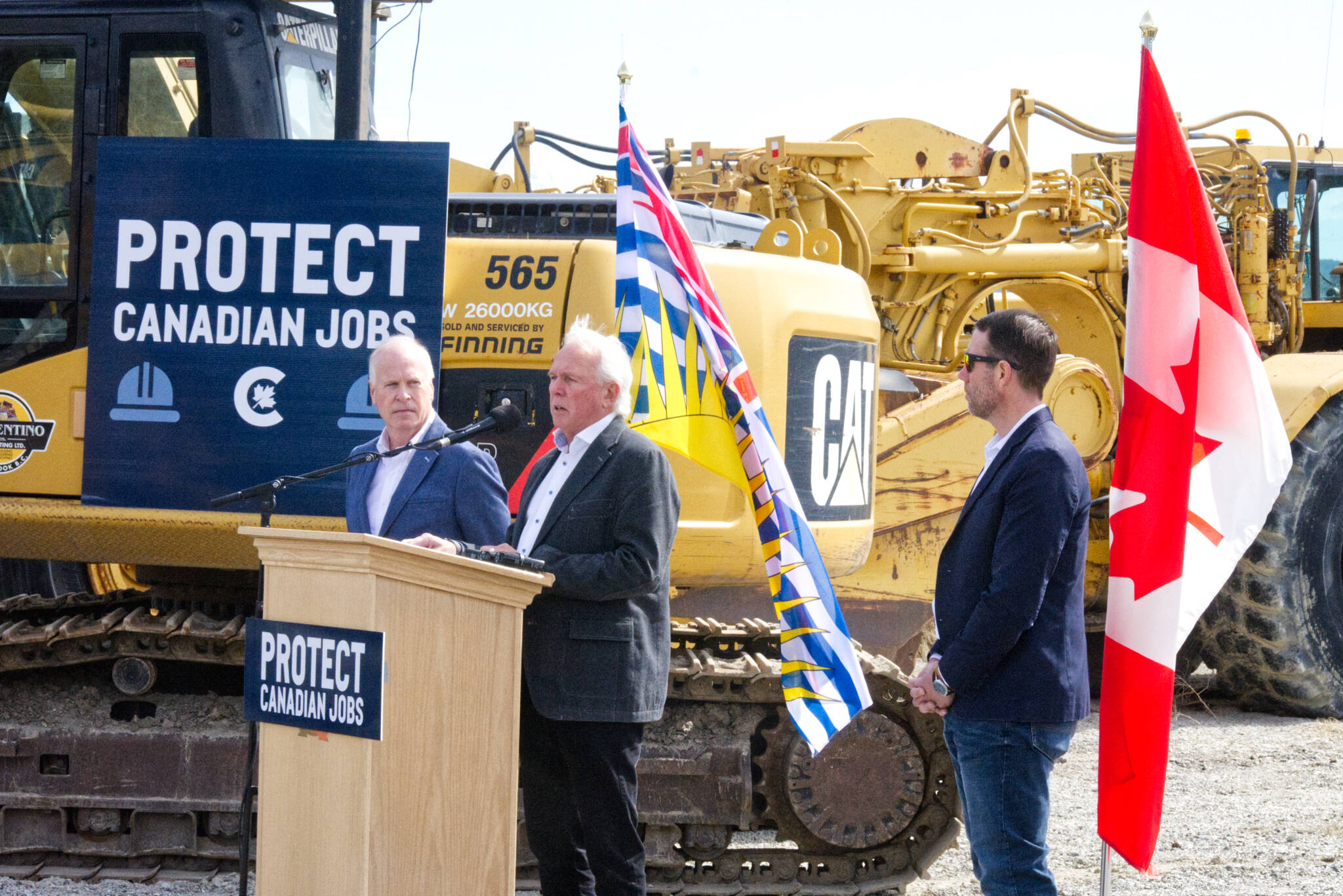 Kootenay-Columbia MP Rob Morrison speaks at the podium, flanked by South Shore—St. Margarets MP Rick Perkins and Foothills MP John Barlow during an announcement in Cranbrook on Thursday, April 27. Trevor Crawley photo.