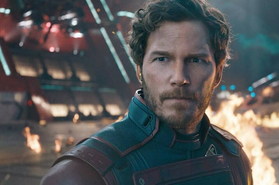 This image released by Marvel Studios shows Chris Pratt in a scene from “Guardians of the Galaxy Vol. 3.” (Marvel Studios-Disney via AP)