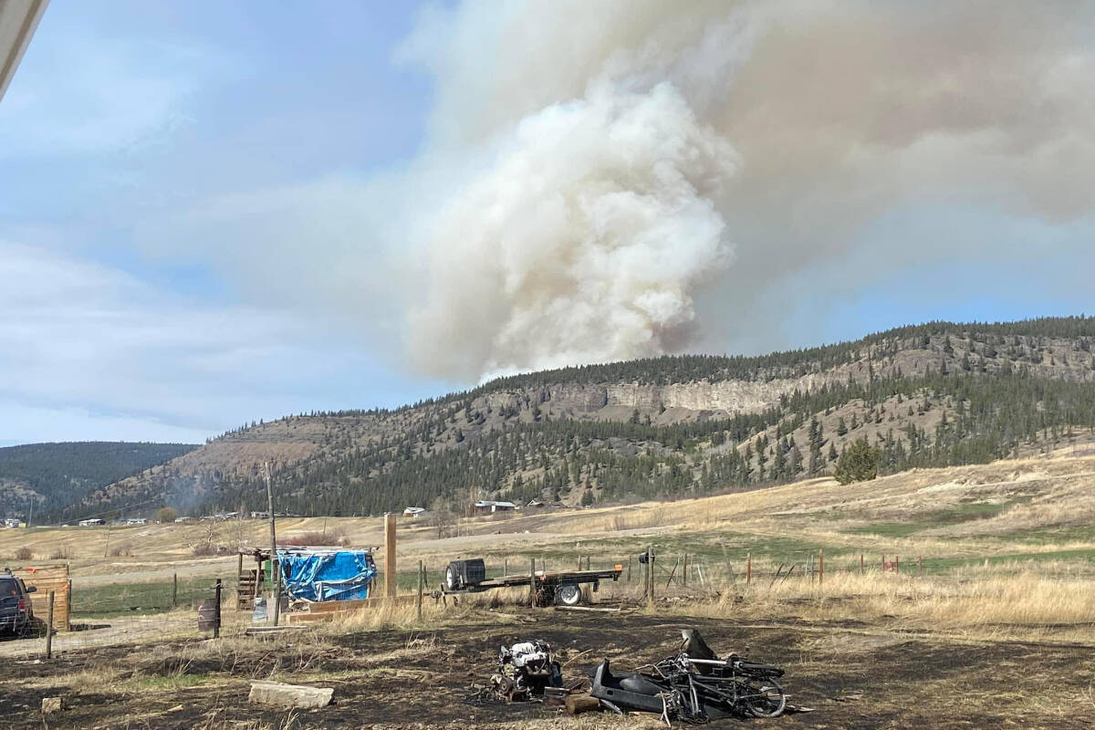 A wildfire is burning in the Chilcotin near Tl’etinqox First Nation Thursday, April 27. (Rocky Harry photo)