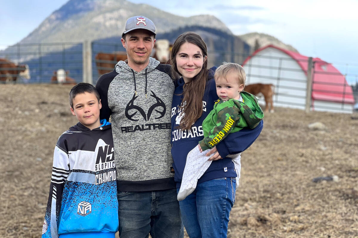 Chris Jim is making a life for himself at the family ranch, with sons Graham, 9, and Deakon, 17 months, and partner Cassidy Kurtenacker. (Angie Mindus photo - Black Press Media)