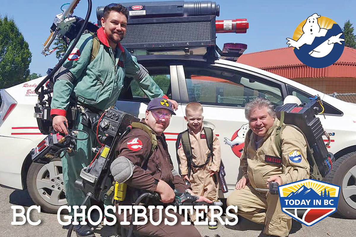 B.C. Ghostbusters Jay Ross, David Laenen and Sean Jamieson from left to right, help Madden celebrate a birthday. (B.C. Ghostbusters photo)