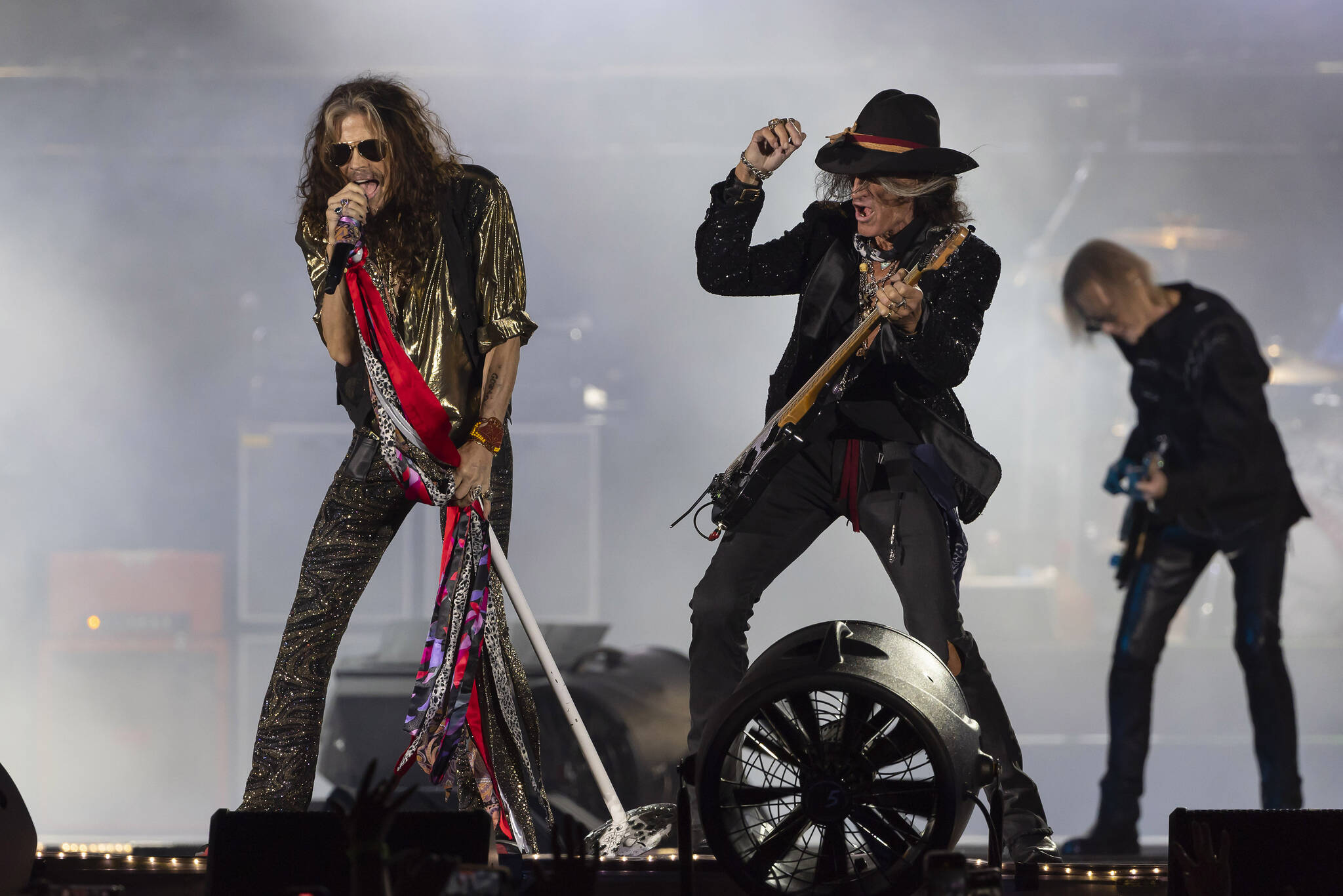 Steven Tyler, left, and Joe Perry, of Aerosmith, perform on Thursday, Sept. 8, 2022, at Fenway Park in Boston. (Photo by Winslow Townson/Invision/AP)