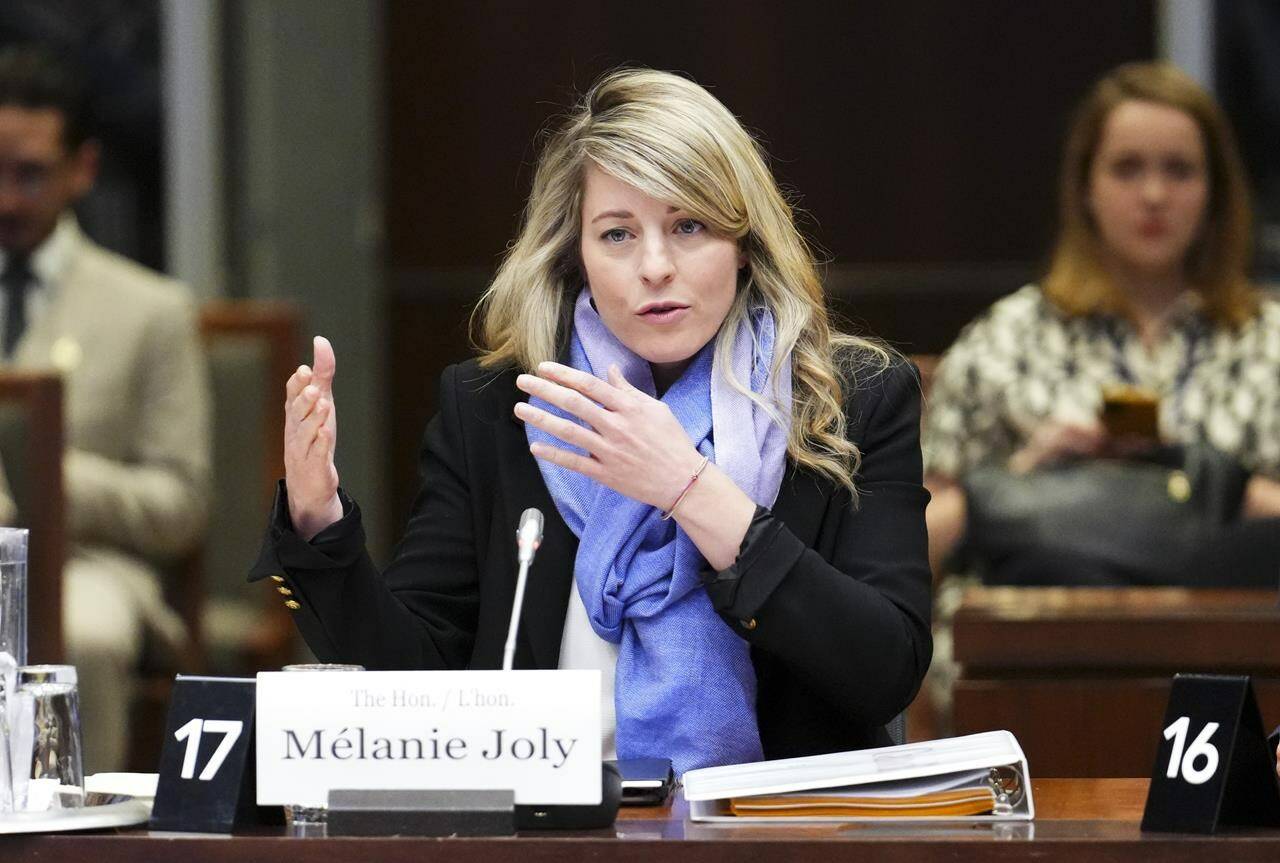 Minister of Foreign Affairs Melanie Joly appears as a witness at a standing committee on foreign affairs and international development in Ottawa on Thursday, May 4, 2023. THE CANADIAN PRESS/Sean Kilpatrick