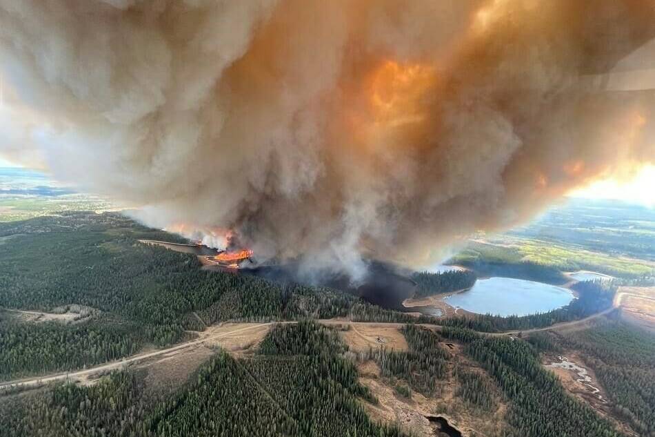 Smoke from an out-of-control fire near Lodgepole, Alta., is shown in this May 4, 2023 handout photo. (THE CANADIAN PRESS/HO - Alberta Wildfire)