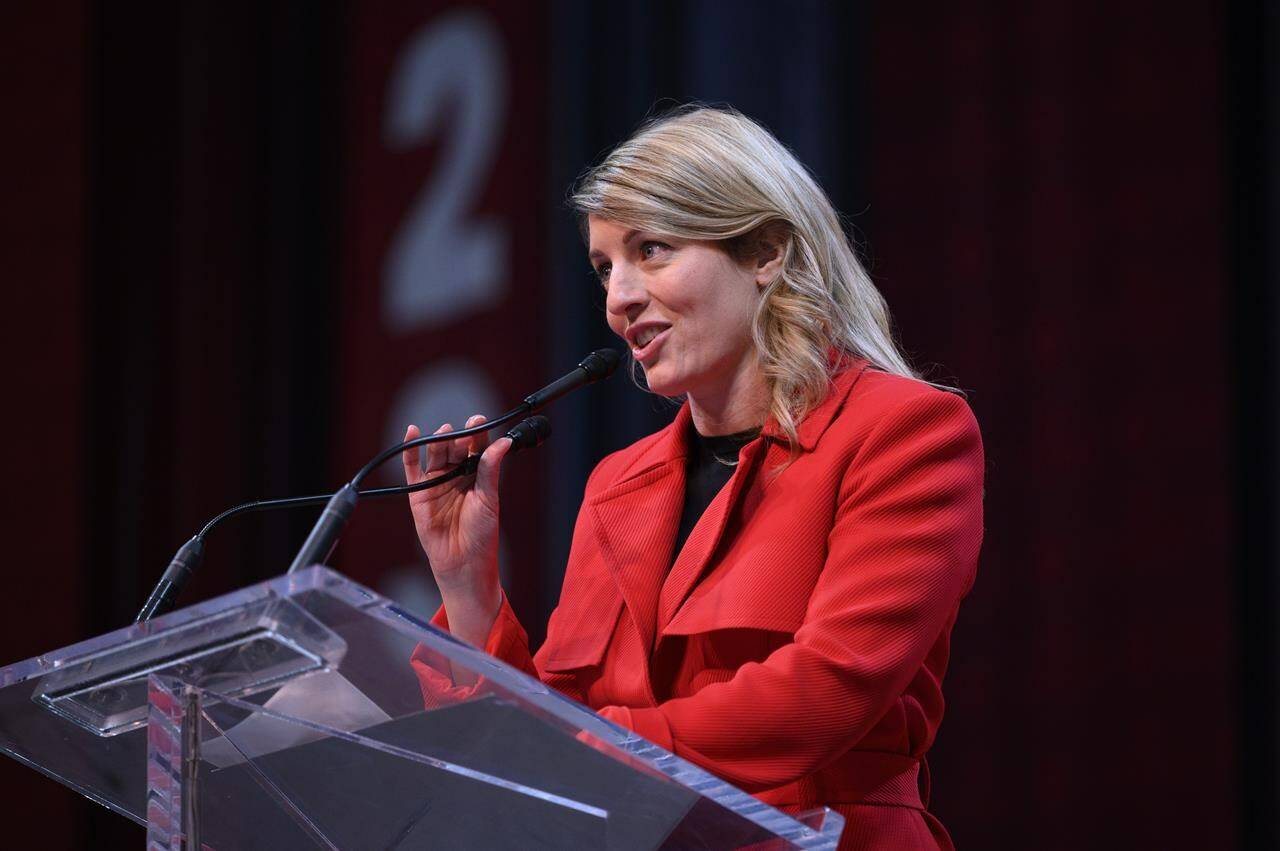 Minister of Foreign Affairs Mélanie Joly makes an address at the 2023 Liberal National Convention in Ottawa, on Thursday, May 4, 2023. The Trudeau government is expelling Chinese diplomat Zhao Wei, whom Canada’s spy agency alleged was involved in a plot to intimidate Conservative MP Michael Chong and his relatives in Hong Kong. THE CANADIAN PRESS/Justin Tang