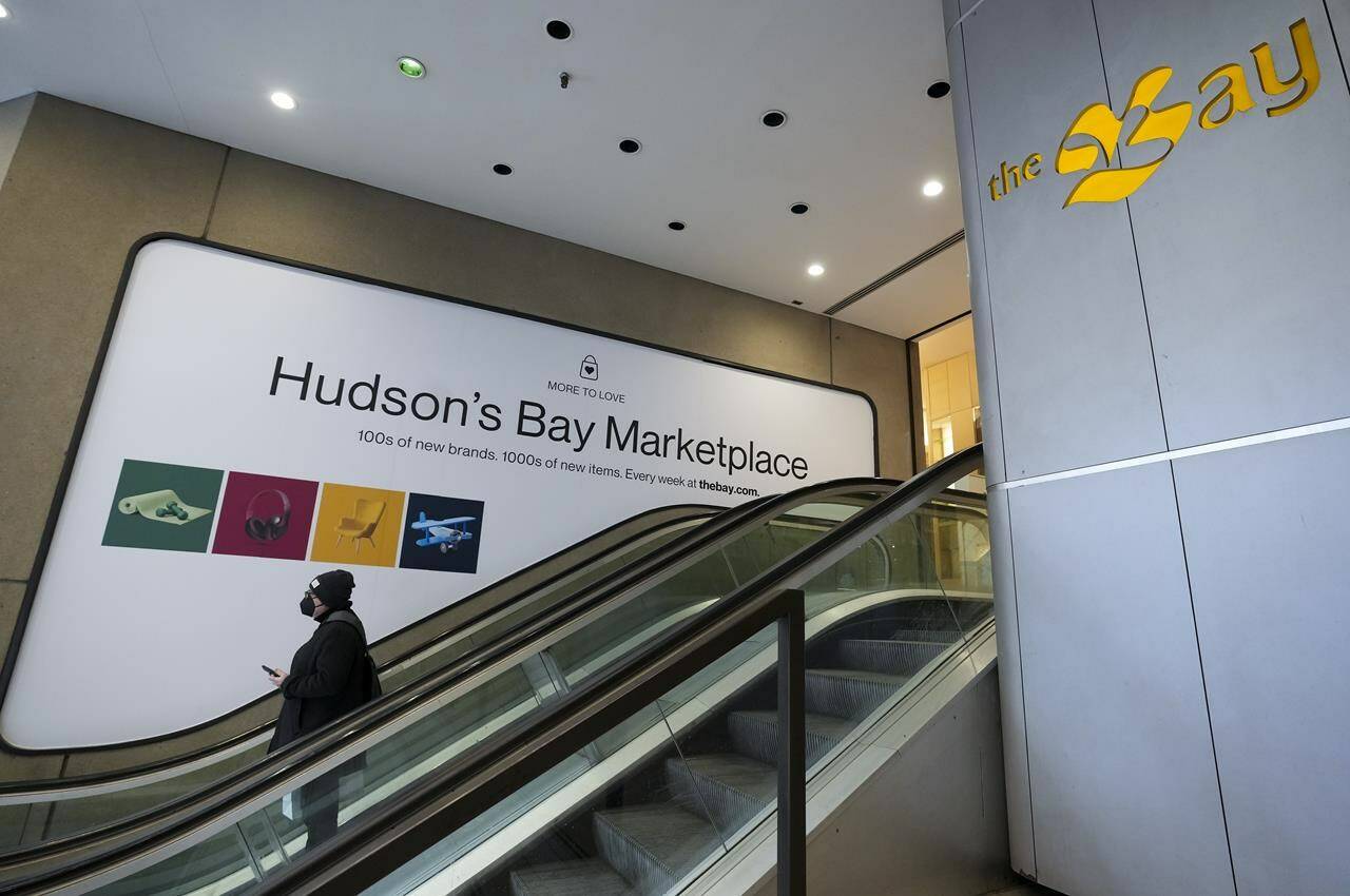 A Hudson’s Bay department store is shown in Toronto, Friday, February 25, 2022. Hudson’s Bay is laying off another 250 workers, the second round of cutbacks this year. THE CANADIAN PRESS/Nathan Denette