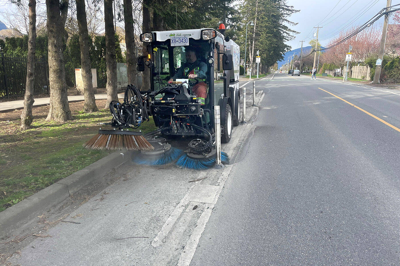 The City of Chilliwack bought this bike lane sweeper to clean in between the protective bollards and curb, the area where a standard street sweeper cannot access. (City of Chilliwack)