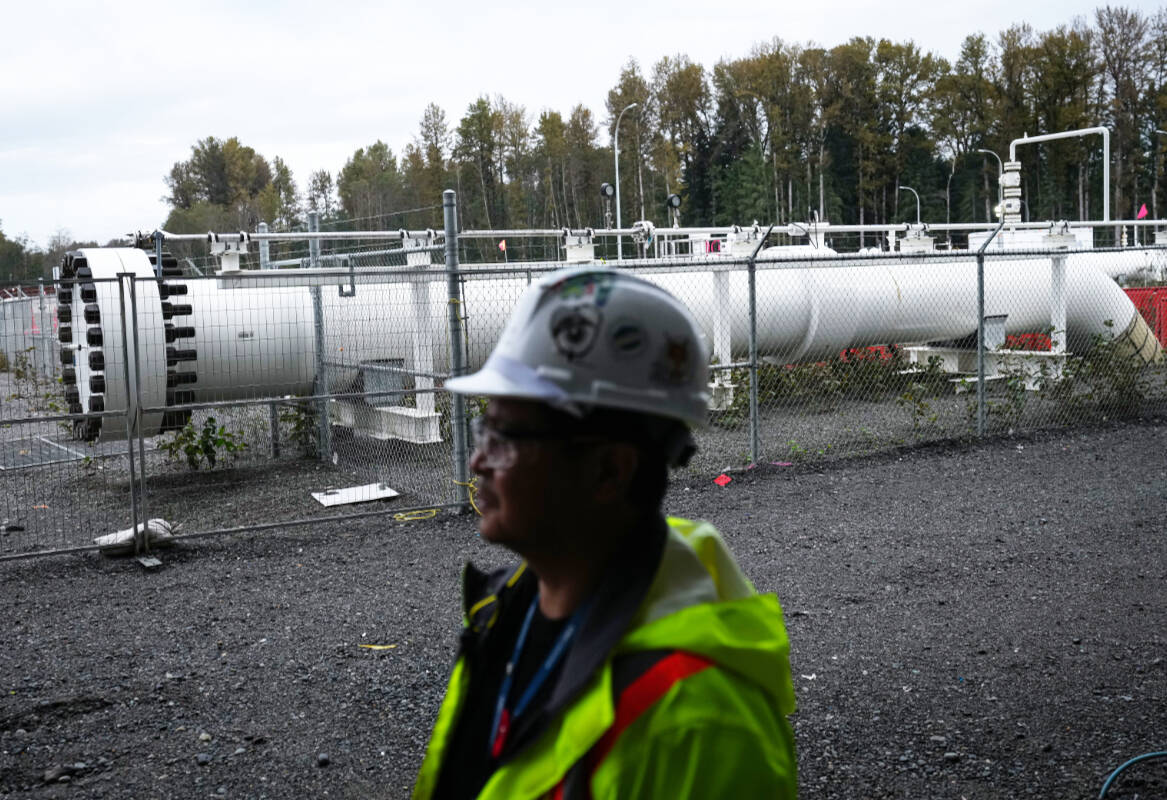 The terminus for the Coastal GasLink natural gas pipeline is seen at the LNG Canada export terminal under construction in Kitimat, B.C., on Wednesday, September 28, 2022. THE CANADIAN PRESS/Darryl Dyck