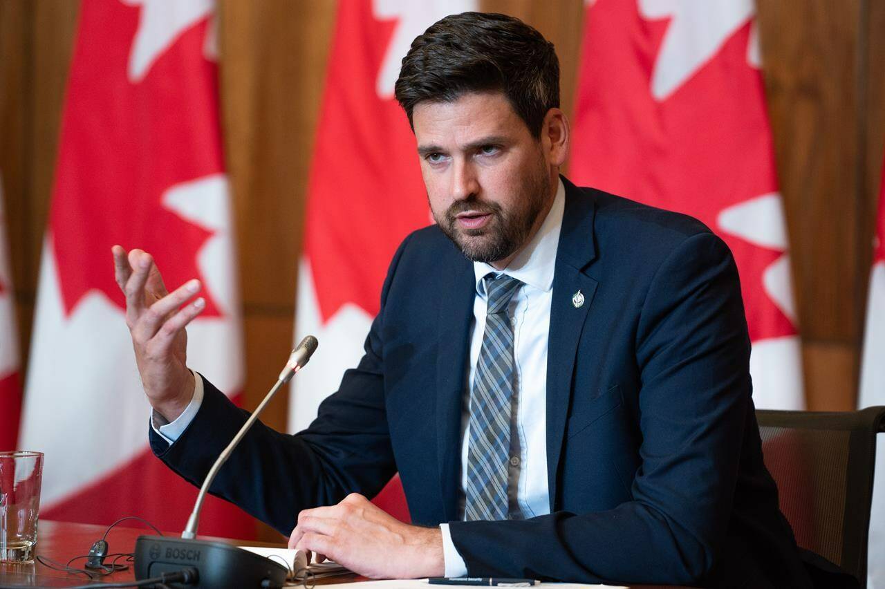 Minister of Immigration, Refugees and Citizenship Sean Fraser speaks during a press conference in Ottawa, on Wednesday, April 19, 2023. Canadians will be able to apply to renew their passports online beginning this fall, says Fraser.THE CANADIAN PRESS/Spencer Colby