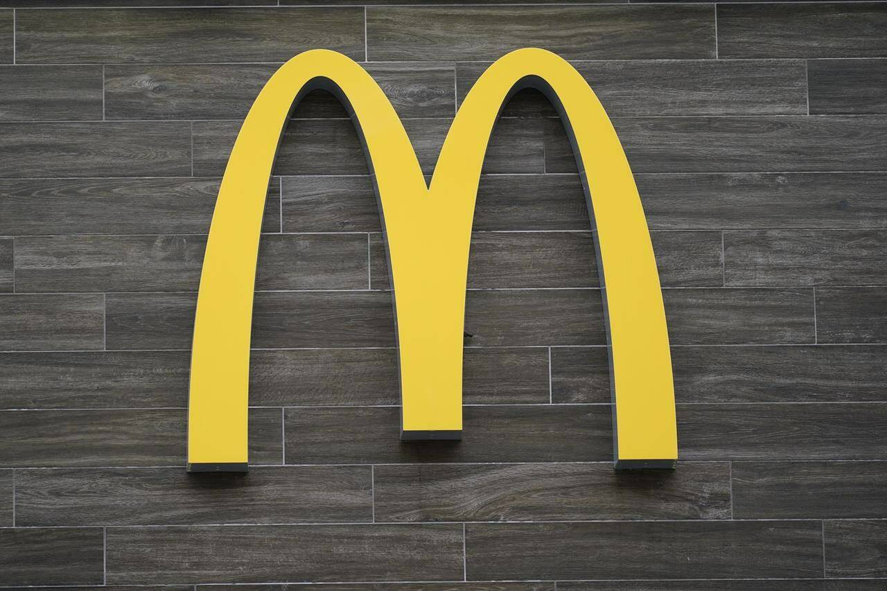 This photo shows a logo of a McDonald’s restaurant in Havertown, Pa., on April 26, 2022. Vancouver Coastal Health is warning of a possible Hepatitis A exposure at a Vancouver McDonald’s between April 19 and May 9. (AP Photo/Matt Rourke)