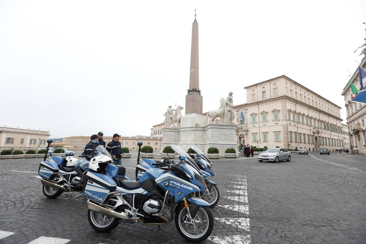 An exterior view of the Quirinale presidential palace in Rome where Ukrainian president Volodimir Zelenskyy is expected to meet with Italian President Sergio Mattarella, Saturday, May 13, 2023. Zelenskyy is in Italy for a one-day visit and will meet with Pope Francis at The Vatican. (AP Photo/Riccardo de Luca)