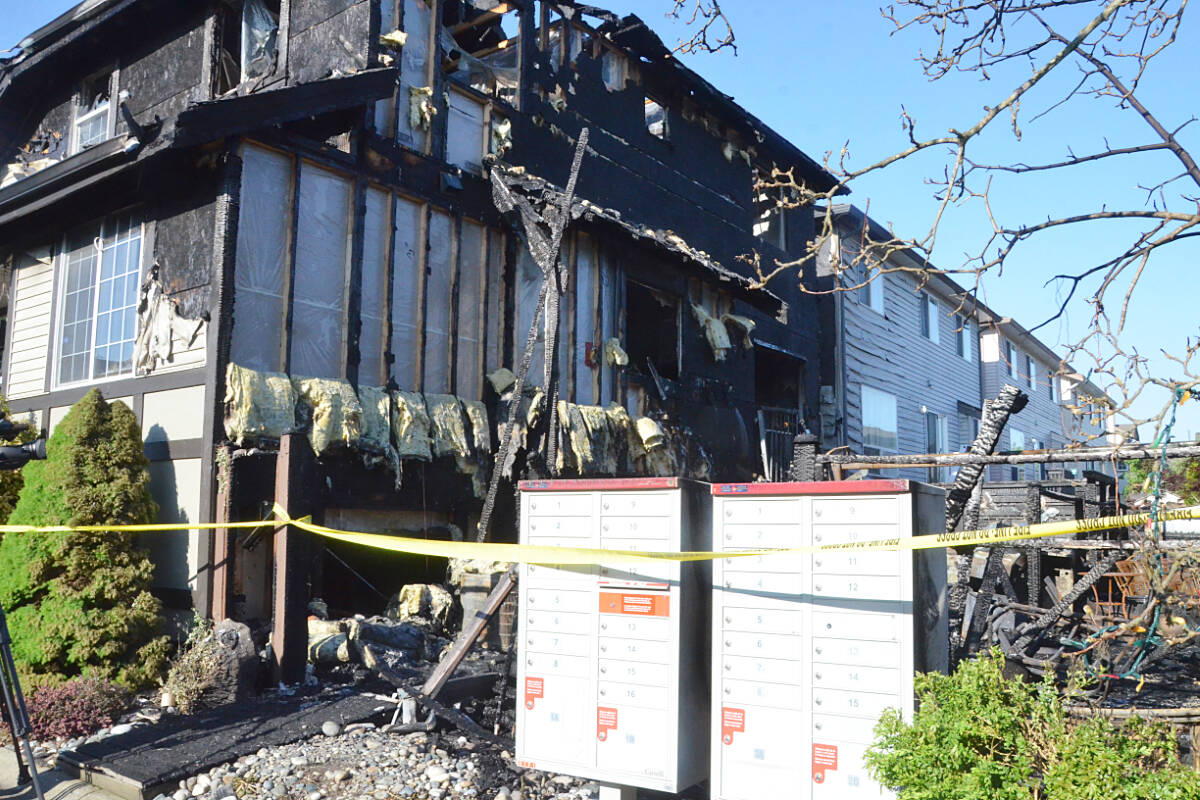 Two units at a Walnut Grove townhouse complex had significant damage due to the May 14, 2023 fire. (Matthew Claxton/Langley Advance Times)